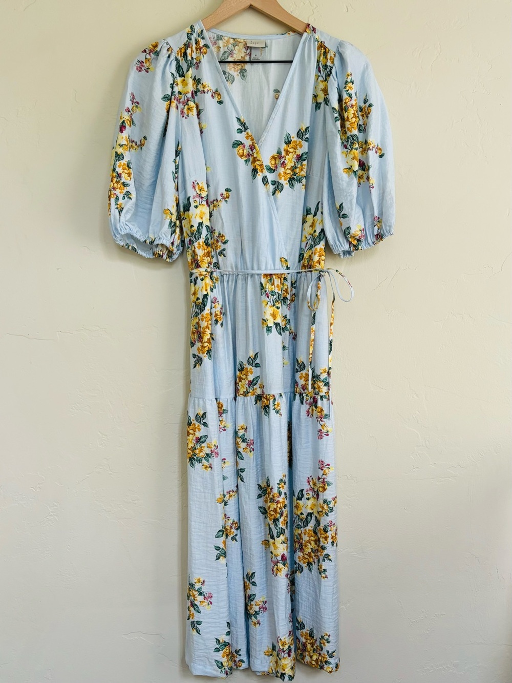 A New Day Women’s V-Neck Puff Sleeve Midi Dress Baby Blue Floral Print Size S